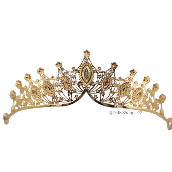 Women\'s Marquise Glass Rhinestone Gold Toned Filigree Tiara Crown